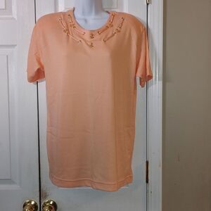 Carolyn Taylor peach top with anchor embellishments  Sz S